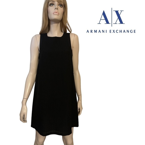 A/X Armani Exchange Black Dress Sleeveless Textured Square Neck Refined Fashion - Picture 1 of 14